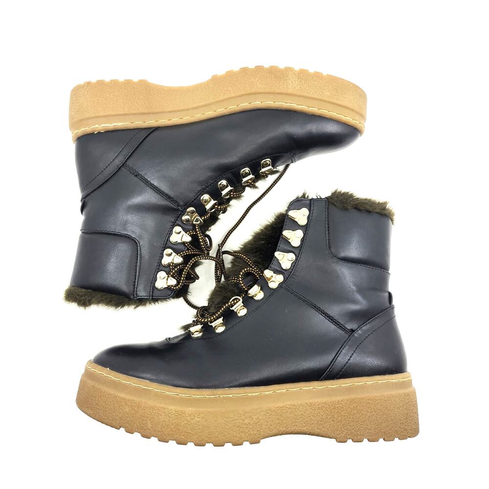 Zara Boots Platform‎ Black Laces Fur Lined EU 40 US 7